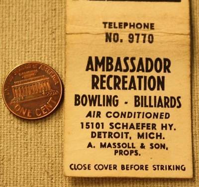 Ambassador Lanes (Argyle Lanes) - Ambassador Recreation Matchbook